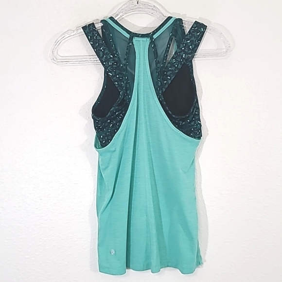 LULULEMON Tough It Out Tank Heathered Menthol/Mountain Peaks Black Forage Teal 4 - Picture 5 of 8